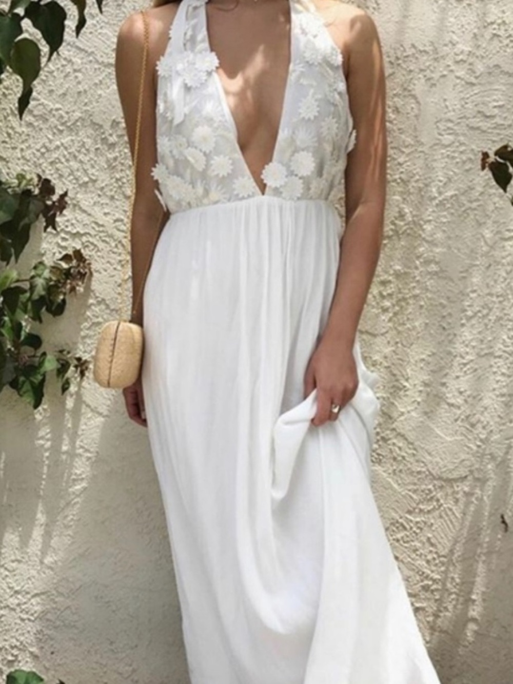 For Love & Lemons White Floral Halter Maxi Dress